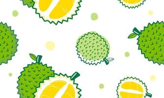 seamless, patrón, lindo, durian, frutas, y, hoja, aislado, blanco, plano de fondo vector