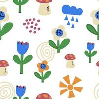 Seamless natural pattern of flowers in a simple shape. Abstract natural elements. vector