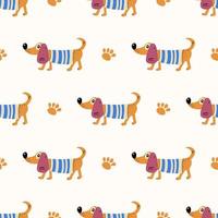 Seamless pattern with cute dogs. Vector print with cartoon abstract animals in Scandinavian style