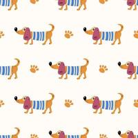 Seamless pattern with cute dogs. Vector print with cartoon abstract animals in Scandinavian style