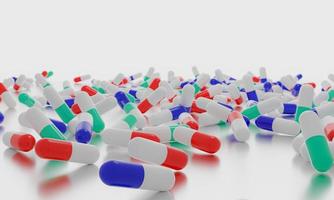 pharmaceutical colorful pills medicine antibiotics tablets medicine. 3D rendering. photo