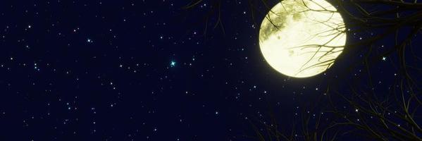 Night sky With stars twinkling in the sky And the bright yellow full moon was cloudless. The scene looked up high in the sky. 3D Rendering photo