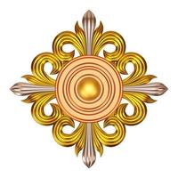 Stucco or gold metal symbol patterns. Gold design pattern on isolated white background. Abstract symbol resembles a golden flower. 3D Rendering