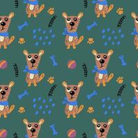 Seamless pattern with cute dogs. Vector print with cartoon abstract animals in Scandinavian style