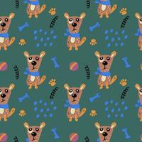 Seamless pattern with cute dogs. Vector print with cartoon abstract animals in Scandinavian style