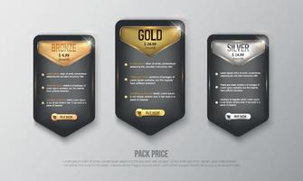 Paquete de tabla de precios web de botones en color de fondo negro