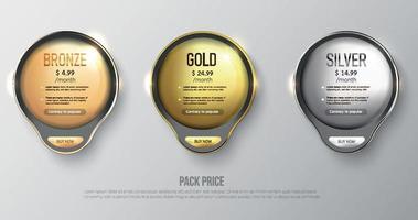 Button web price table pack on background color black vector