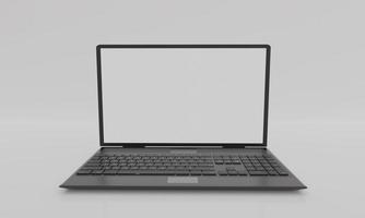 Computer Notebook or labtop white and blank screen on  White background or wallpaper. 3D Rendering. photo