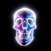 Glowing skull, multicolored, light tones of Cyberpunk or science fiction or sci-fi movie on black background. 3D Rendering. photo