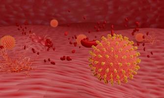 A virus image or coronavirus covid-19 red model. The concept of a virus spread on a red, rugged background. 3D rendering photo