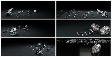 3D Rendering  set of many size diamonds on dark gray  surface photo