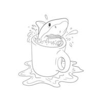 Shark in the glass. Outline black and white vector