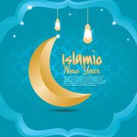 Islamic background decorated with lantern and crescent lamp. vector Eps10