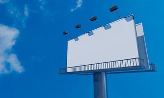 Large advertising pole blank advertising billboard signpost with the blue clear sky during the daytime. 3D Rendering photo