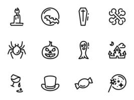 Set of black vector icons, isolated against white background. Illustration on a theme Halloween