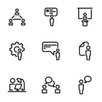 conjunto de iconos vectoriales negros, aislados en fondo blanco, sobre personas temáticas de trabajo intelectual vector