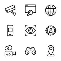 conjunto de iconos vectoriales negros, aislados en fondo blanco, en tecnologías de observación temática vector