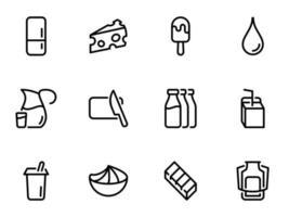 Set of black vector icons, isolated on white background, on theme Dairy products, variety and storage