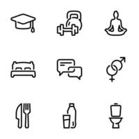 Set of black vector icons, isolated on white background, on theme Basic Human Needs