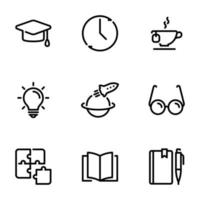 Set of black vector icons, isolated on white background, on theme Teaching and reading books