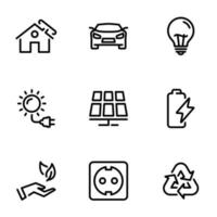 Set of black vector icons, isolated on white background, on theme Solar energy