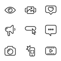 conjunto de iconos vectoriales negros, aislados en fondo blanco, sobre el tema de la comunicación moderna por Internet entre usuarios vector