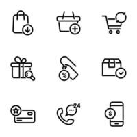 Set of black icons isolated on white background, on theme Shopping vector