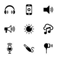 Set of black icons isolated on white background, on theme Music vector