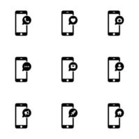 Set of black icons isolated on white background, on theme Phone vector