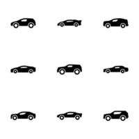 conjunto de iconos negros aislados en fondo blanco, en coche temático vector
