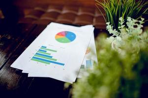 Office space And graphs on his desk. Business ideas and space for copy. photo