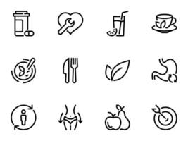 Set of black vector icons, isolated against white background. Illustration on a theme Detoxification