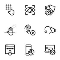 Set of black vector icons, isolated against white background. Illustration on a theme Methods of password verification and protection of personal information