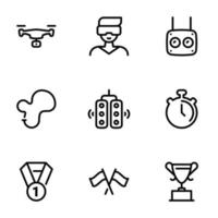 Set of black vector icons, isolated on white background, on theme Drone race