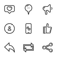 Set of black vector icons, isolated on white background, on theme Internet user interaction