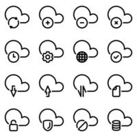 Set of black icons isolated on white background, on theme Computer cloud vector