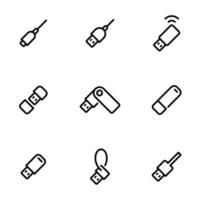 Set of black vector icons, isolated on white background, on theme Usb