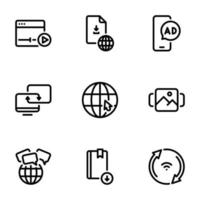 Set of black vector icons, isolated on white background, on theme Internet content