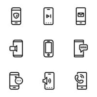 Set of black icons isolated on white background, on theme Smartphone vector