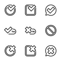 Set of black icons isolated on white background, on theme check marks vector