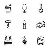conjunto de iconos negros aislados sobre fondo blanco, sobre el vino temático vector