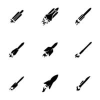 Set of black icons isolated on white background, on theme Rocket vector