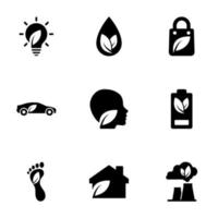 conjunto de iconos negros aislados sobre fondo blanco, sobre ecología temática vector