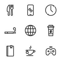 Set of black vector icons, isolated on white background, on theme Rest, break, entertainment