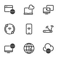 conjunto de iconos vectoriales negros, aislados en fondo blanco, en el tema de la comunicación por Internet vector