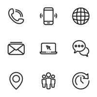 Set of black icons isolated on white background, on theme Contact Us