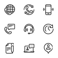 conjunto de iconos negros aislados en fondo blanco, en comunicaciones temáticas vector