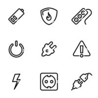 Set of black icons isolated on white background, on theme Power socket vector