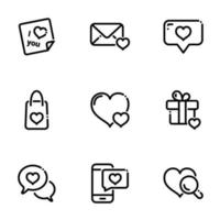 Set of black icons isolated on white background, on theme Valentine's Day vector