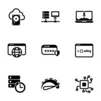 Set of black icons isolated on white background, on theme Computer and network vector